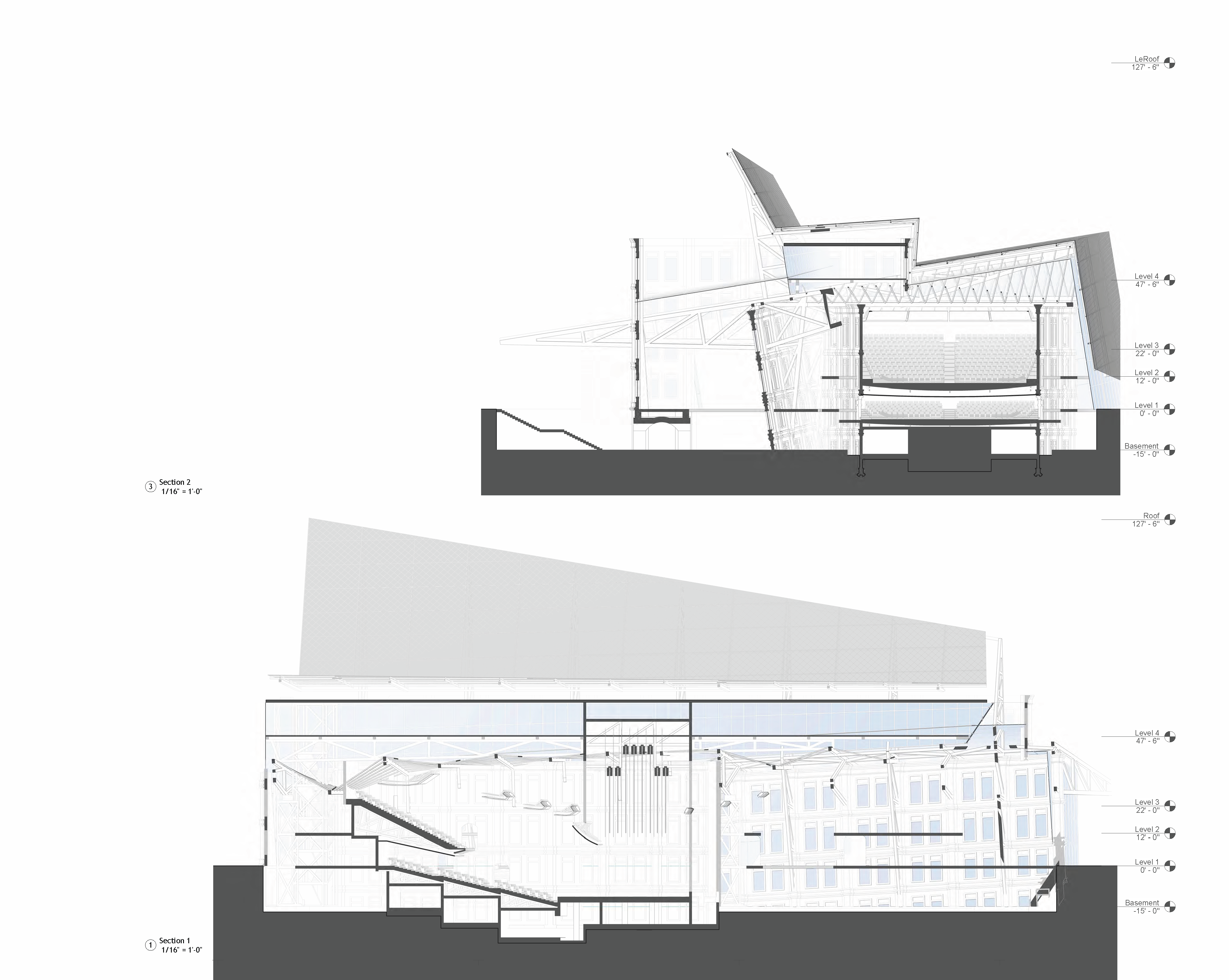 Building sections longitudinal and cross section